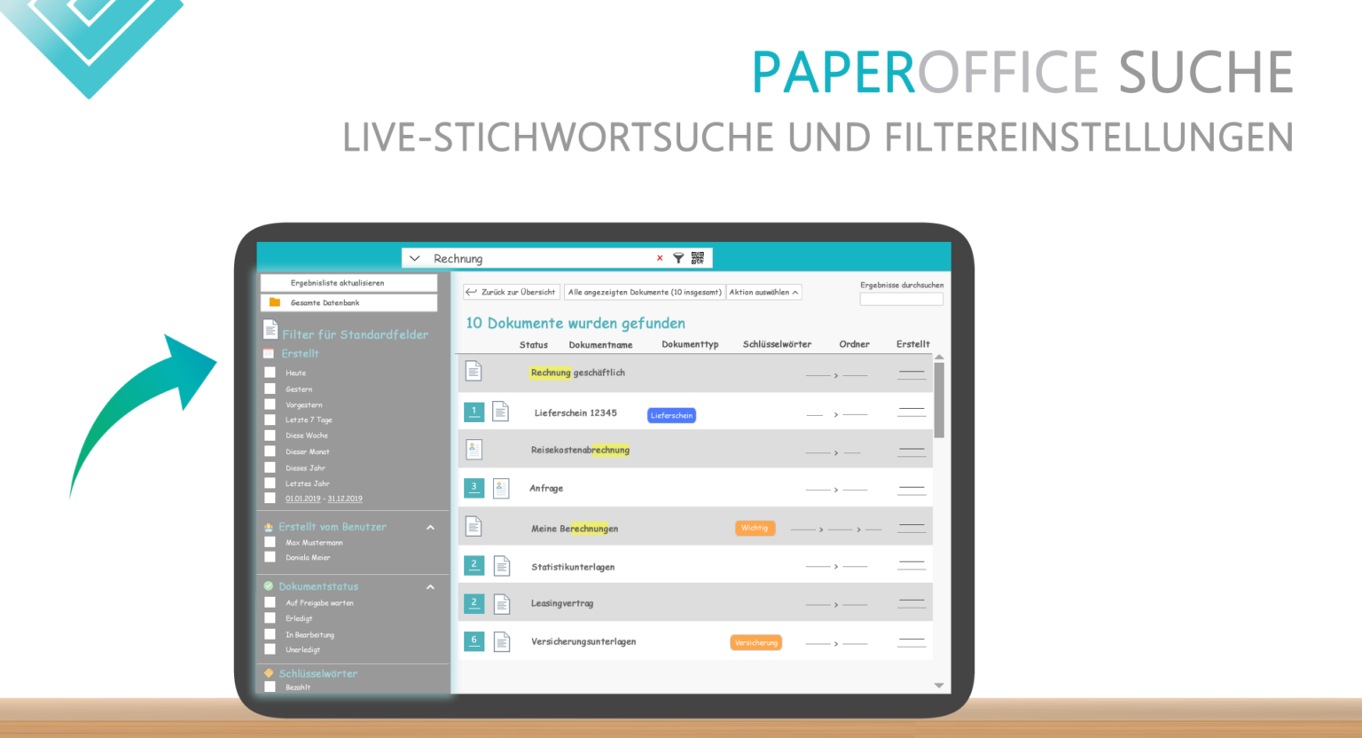 Live Stichwortsuche Paperoffice Dms